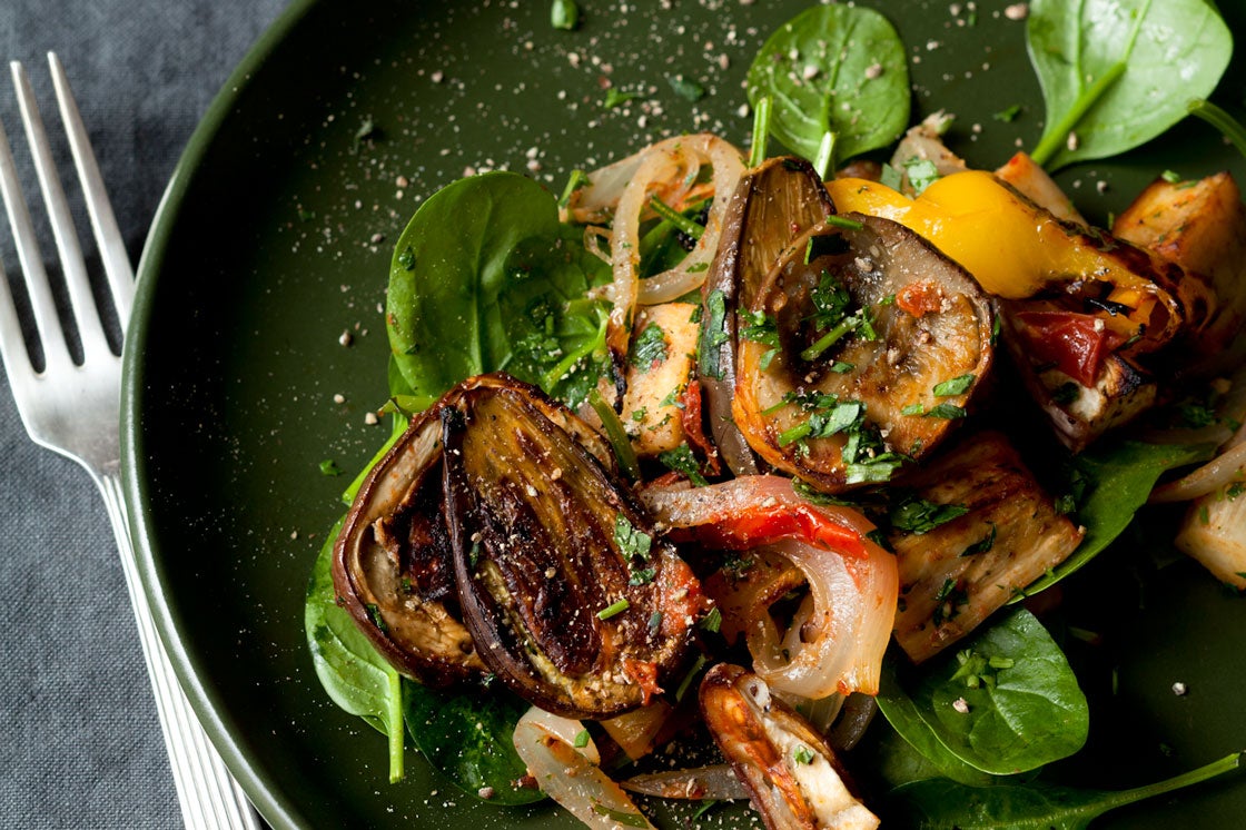 Roasted Eggplant with Bell Peppers, Tomatoes, and Herbs Recipe